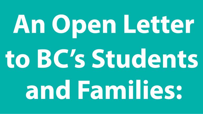 Teal header: An Open Letter to BC's Students and Families