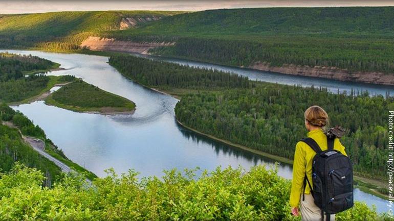 hiker in Peace Valley - credit www.peacevalley.ca