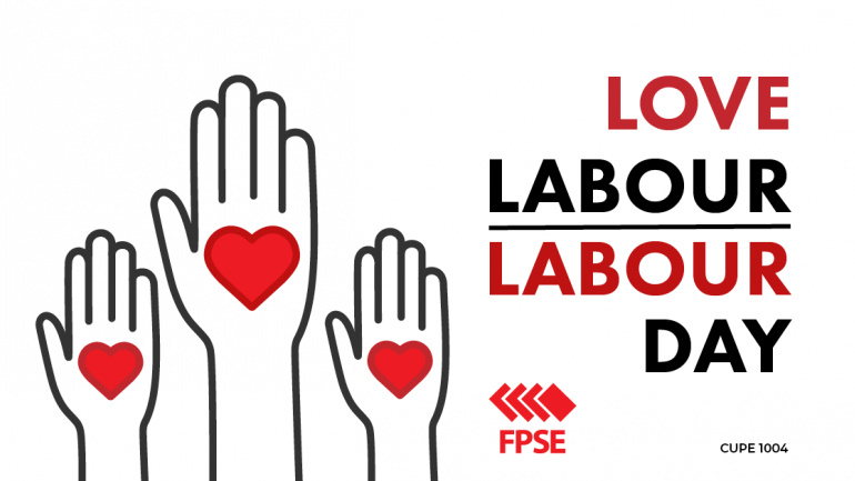 Labour day graphic hands with hearts overlaid on palms